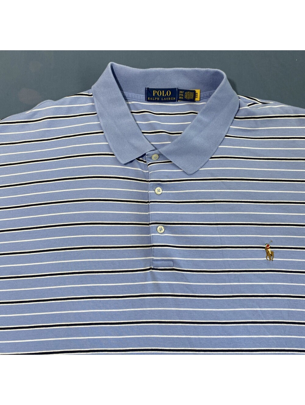 Polo Ralph Lauren Polo Shirt Flesh Pony - Light Blue Striped Mens Size 3XLT
